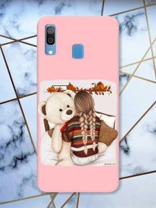 Матовий рожевий чохол на Samsung Galaxy А30 (2019) / А20 (2019) дизайн Дівчинка з ведмедиком принт 117