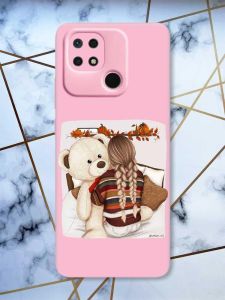 Матовий рожевий чохол на Xiaomi Redmi 10C дизайн Дівчинка з ведмедиком принт 117