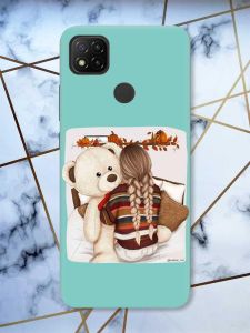 Матовий бірюзовий чохол на Xiaomi Redmi 9C / 10A дизайн Дівчинка з ведмедиком принт 117