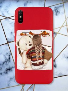 Матовий червоний чохол на Xiaomi Redmi 9А дизайн Дівчинка з ведмедиком принт 117