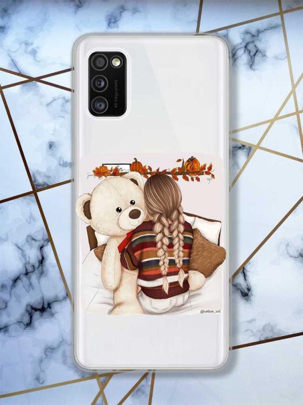 Прозорий чохол на Samsung Galaxy A41 дизайн Дівчинка з ведмедиком принт 117