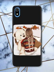 Матовий чорний чохол на Xiaomi Redmi 7A дизайн Дівчинка з ведмедиком принт 117
