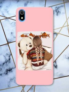 Матовий рожевий чохол на Xiaomi Redmi 7A дизайн Дівчинка з ведмедиком принт 117
