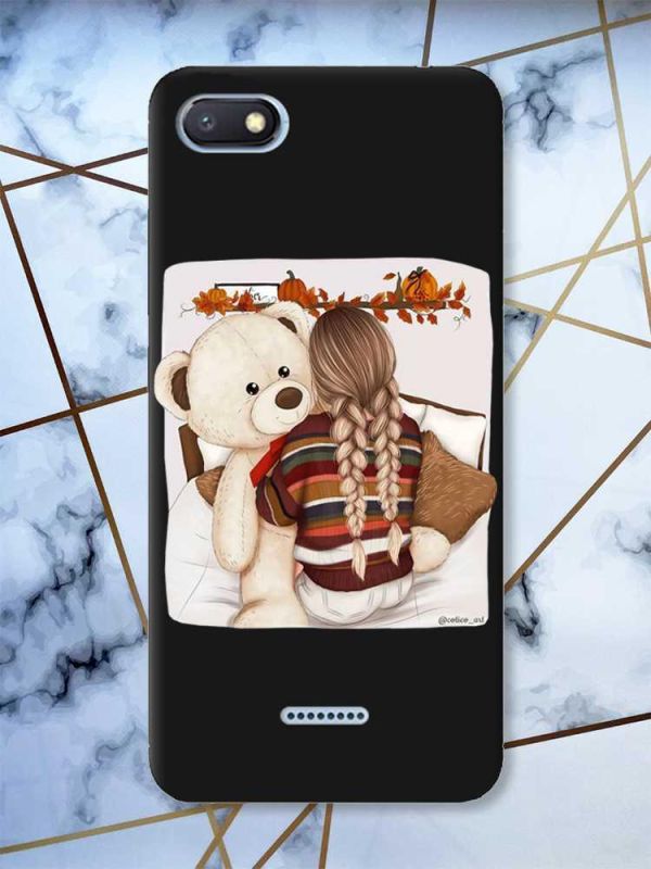 Матовий чорний чохол на Xiaomi Redmi 6A дизайн Дівчинка з ведмедиком принт 117