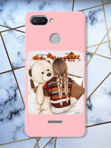 Матовий рожевий чохол на Xiaomi Redmi 6 дизайн Дівчинка з ведмедиком принт 117