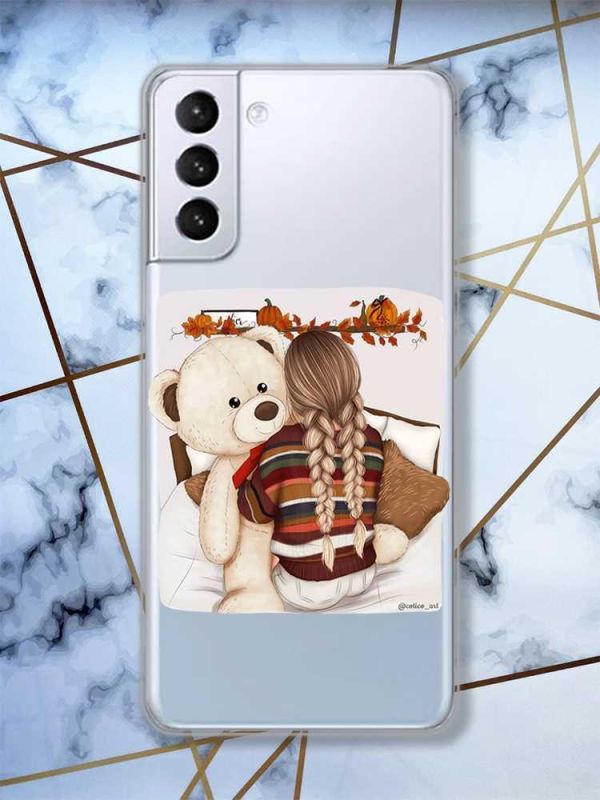Прозорий чохол для Samsung Galaxy S21 (G991)  дизайн Дівчинка з ведмедиком принт 117