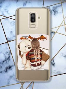 Прозорий чохол для Samsung Galaxy J8 (2018)  дизайн Дівчинка з ведмедиком принт 117