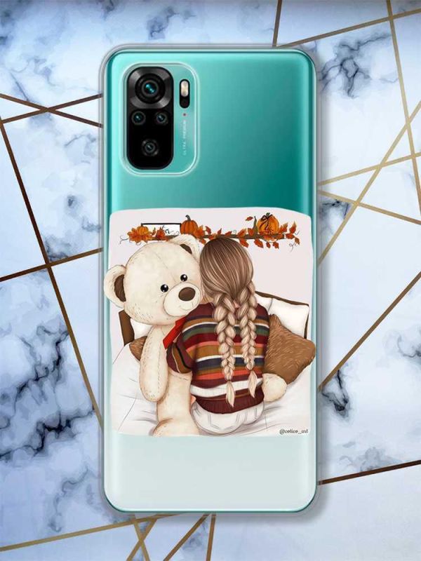 Прозорий чохол на Xiaomi Redmi Note 10 / Note 10s  дизайн Дівчинка з ведмедиком принт 117