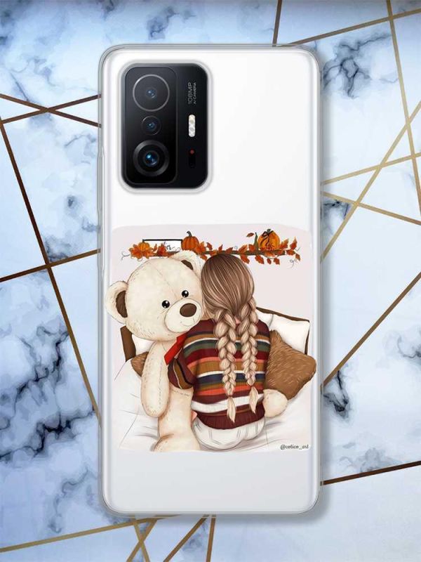Прозорий чохол на Xiaomi 11T  дизайн Дівчинка з ведмедиком принт 117