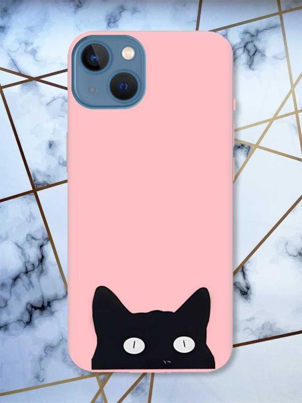 Матовий рожевий чохол на Apple iPhone 13 дизайн Котик принт 119