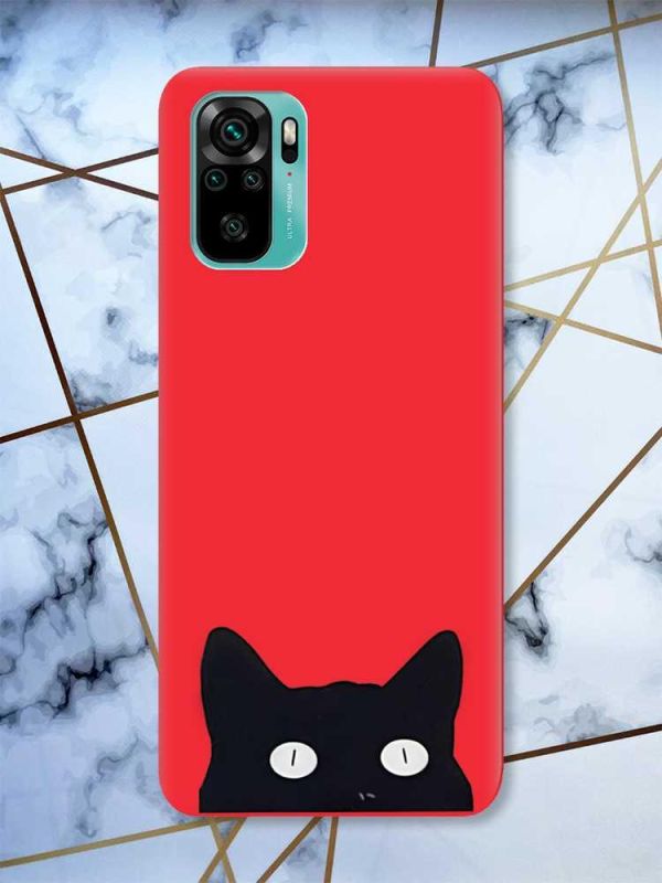 Матовий червоний чохол на Xiaomi Redmi Note 10 / Note 10s дизайн Котик принт 119