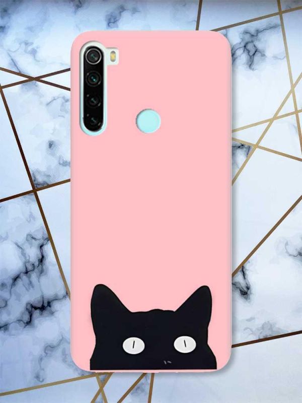 Матовий рожевий чохол на Xiaomi Redmi Note 8 дизайн Котик принт 119