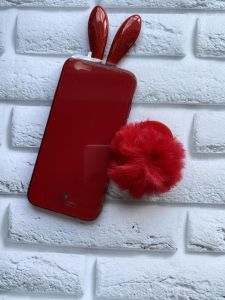 Силіконовий чохол на iPhone 6/6s :: Червоний з вушками та м'яким хвостиком на присосці