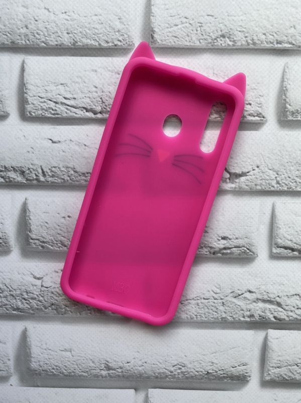 Силіконовий чохол для Samsung Galaxy M30 Кіт з вусами ярко-рожевий