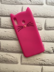Силіконовий чохол для Samsung Galaxy M20 Кіт з вусами ярко-рожевий