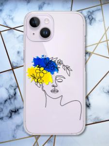 Прозорий чохол із захистом камери на iPhone 14 патріотичний дизайн Українка Арт принт 3