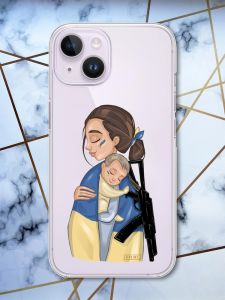 Прозорий чохол із захистом камери на iPhone 14 патріотичний дизайн Захисниця принт 20