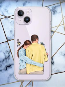 Прозорий чохол із захистом камери на iPhone 14 патріотичний дизайн Українська пара принт 14