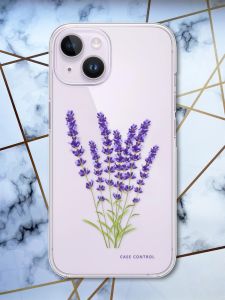 Прозорий чохол із захистом камери на iPhone 14 рельєфний дизайн Лаванда принт 28