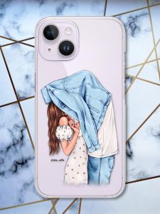 Прозорий чохол із захистом камери на iPhone 14 рельєфний дизайн Поцілунок принт 33