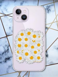 Прозорий чохол із захистом камери на iPhone 14 рельєфний дизайн Букет ромашок принт 40
