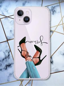 Прозорий чохол із захистом камери на iPhone 14 рельєфний дизайн Ніжки принт 60