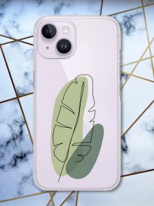 Прозорий чохол із захистом камери на iPhone 14 рельєфний дизайн Листочок принт 65