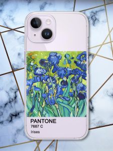 Прозорий чохол із захистом камери на iPhone 14 рельєфний дизайн Іриси принт 75