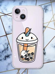Прозорий чохол із захистом камери на iPhone 14 дизайн Коктейль Єдиноріг принт 96