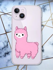 Прозорий чохол із захистом камери на iPhone 14 :: Лама рожева (принт 100)