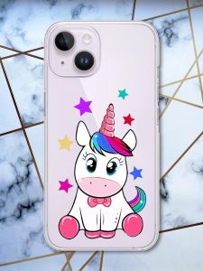 Прозорий чохол із захистом камери на iPhone 14 дизайн Єдиноріг принт 102