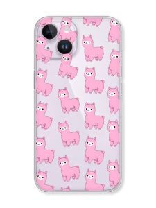 Прозорий чохол із захистом камери на iPhone 14 дизайн Лами рожеві принт 101