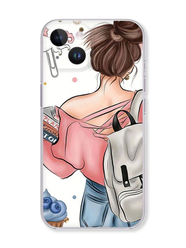Чохол із захистом камери на iPhone 14 :: Дівчина з рюкзаком (принт 30)