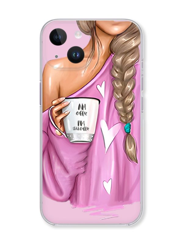 Чохол із захистом камери на iPhone 14 :: Дівчина з кавою (принт 58)