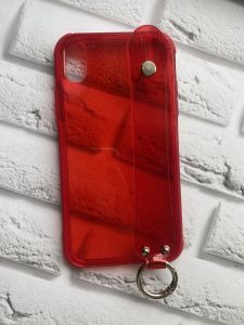 Силіконовий прозорий чохол з блискітками та тримачем для iPhone XR Червоний