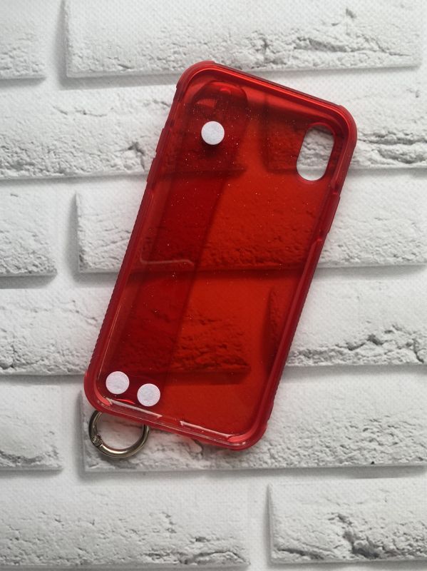 Силіконовий прозорий чохол з блискітками та тримачем для iPhone XR Червоний