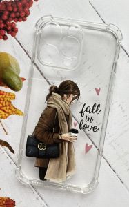 Чохол із потовщеними кутами на Apple iPhone 13 Pro дизайн Дівчина з кавою принт 112