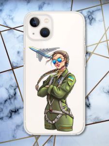 Прозорий силіконовий чохол із захистом камери на iPhone 14 Plus Дівчина-пілот принт 6