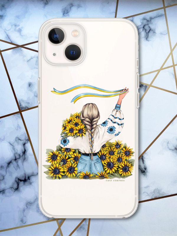 Прозорий силіконовий чохол із захистом камери на iPhone 14 Plus Дівчина зі стрічкою принт 25