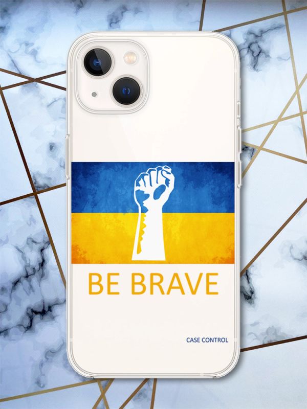 Прозорий силіконовий чохол із захистом камери на iPhone 14 Plus Мужність Україна принт 42