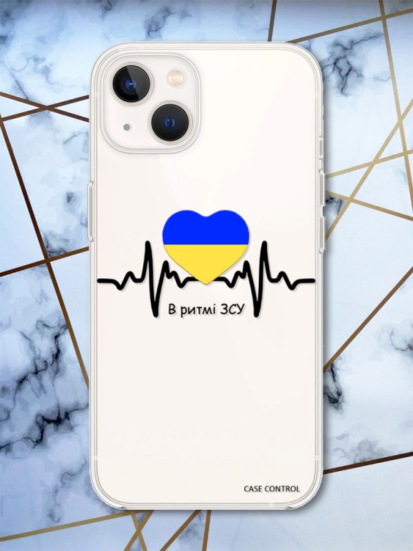 Прозорий силіконовий чохол із захистом камери на iPhone 14 Plus В ритмі ЗСУ принт 70