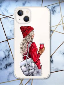 Прозорий чохол із захистом камери на iPhone 14 Plus Дівчина з рюкзаком принт 9