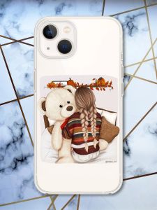 Чохол із захистом камери на iPhone 14 Plus Дівчинка з ведмедиком принт 117