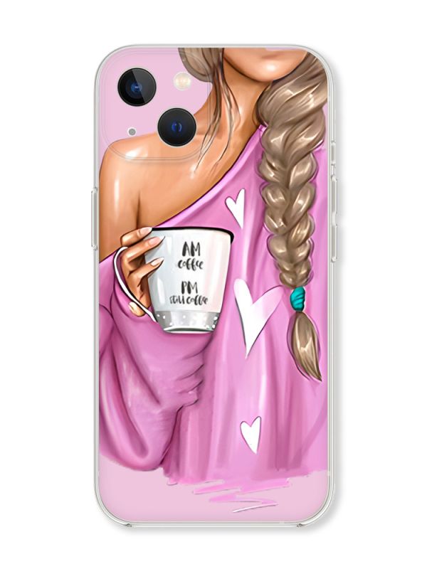 Чохол із захистом камери на iPhone 14 Plus Дівчина з кавою принт 58