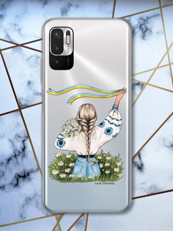 Прозорий чохол на Xiaomi Redmi Note 10 5G патріотичний дизайн Дівчина зі стрічкою принт 17