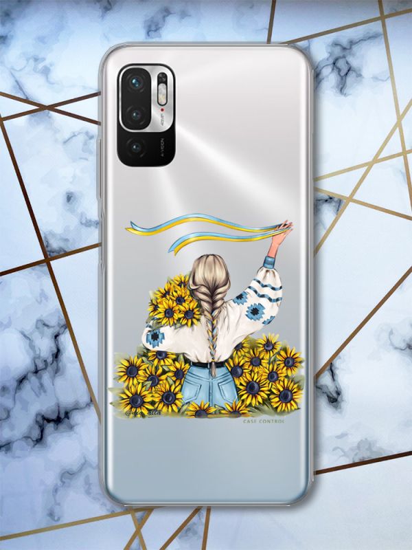 Прозорий чохол на Xiaomi Redmi Note 10 5G патріотичний дизайн Дівчина зі стрічкою принт 25