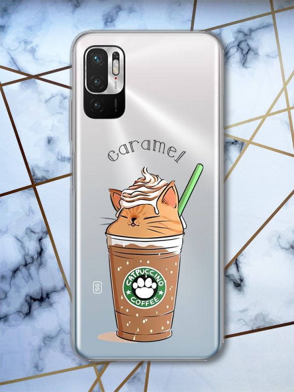 Прозорий чохол на Xiaomi Redmi Note 10 5G дизайн Капучіно котик принт 97
