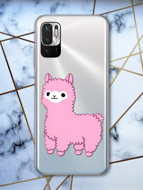 Прозорий чохол на Xiaomi Redmi Note 10 5G :: Лама рожева (принт 100)