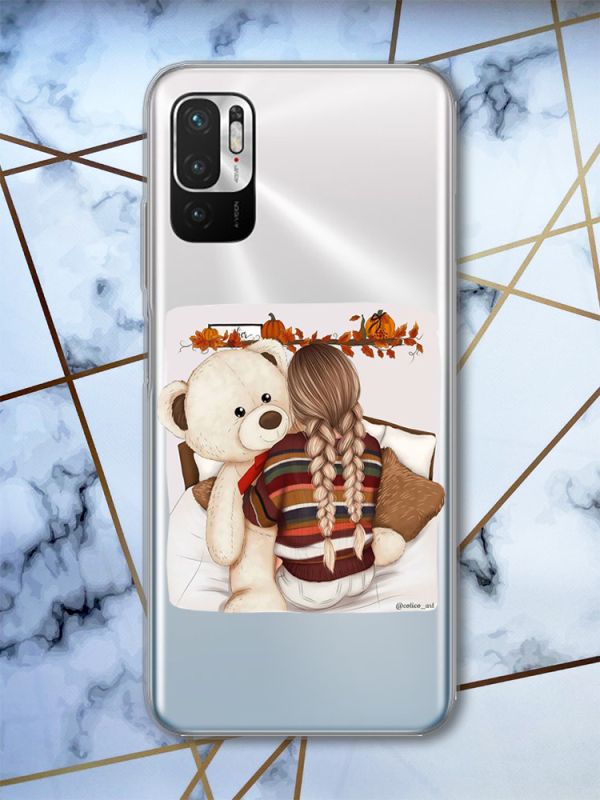 Прозорий чохол на Xiaomi Redmi Note 10 5G Дівчинка з ведмедиком принт 117