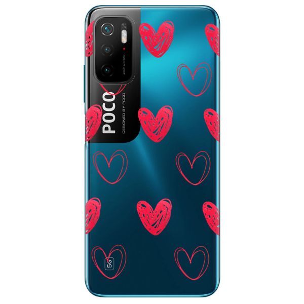 Прозорий чохол на Xiaomi Redmi Note 10 5G Сердечка червоні принт 77
